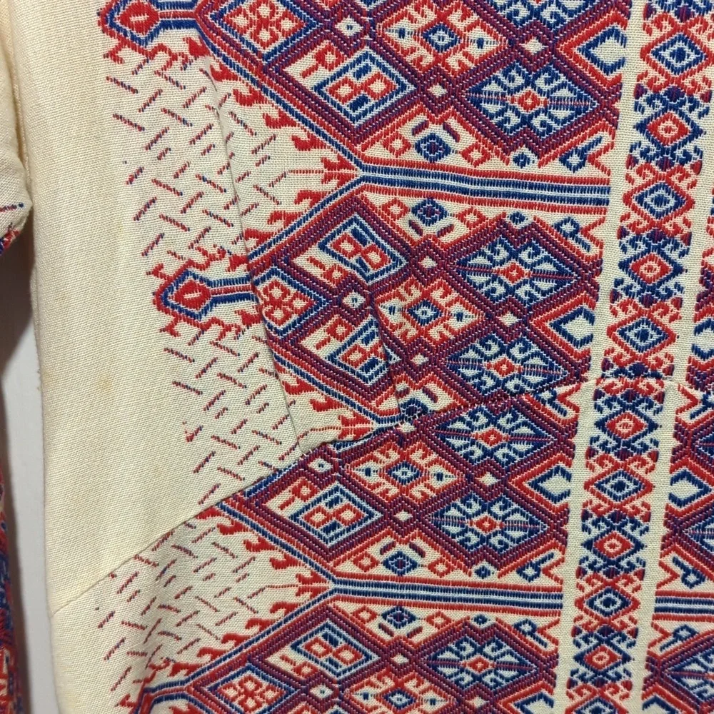 Greek Handmade Patterned Dress with Red and Blue Accents - Picture 6 of 13